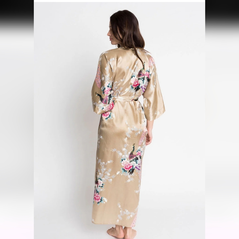 KIM + ONO BLOSSOM & PEACOCKS LONG KIMONO ROBE NWT ONE SIZE - Picture 2 of 16